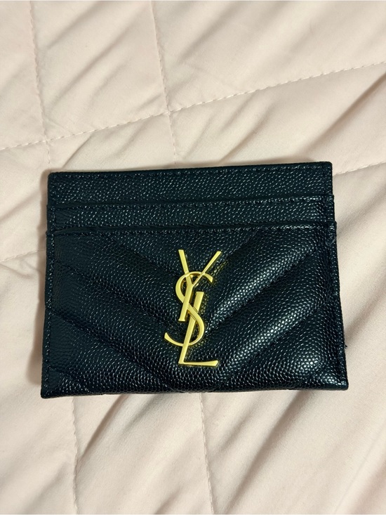 Saint Laurent Other - Saint Laurent Navy Blue Leather Card Holder with Gold YSL Emblem